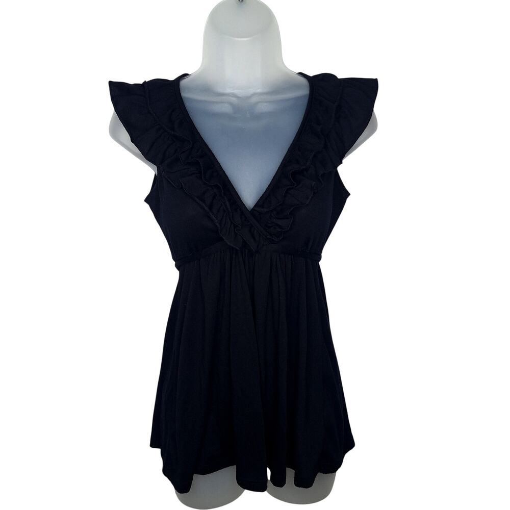 Vintage Y2K Babydoll Top S Ruffle Going Out Whimsy Goth Fairy Tie Back Cleavage